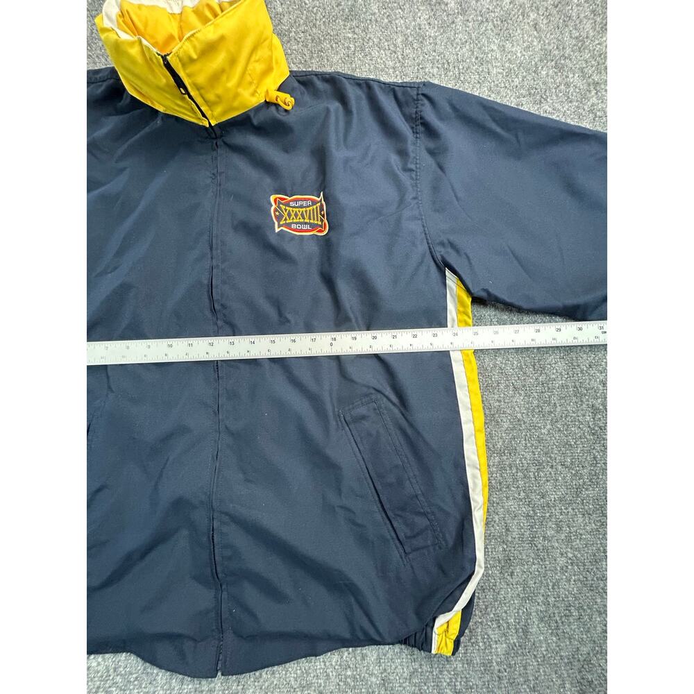 Vintage 2004 NFL Super Bowl XXXVIII 38 Hooded Windbreaker Jacket Navy Yellow L - Picture 8 of 8